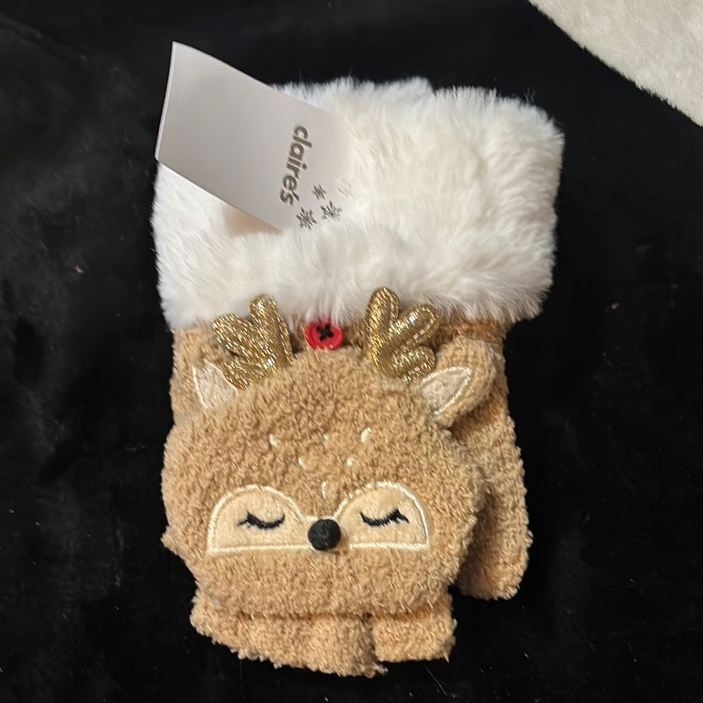 Claire's Cozy Animal Mittens Brown and White